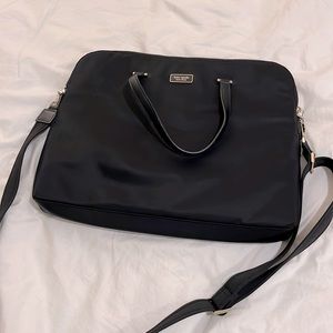 Kate Spade Nylon Laptop Bag in black. Patterned spade lining